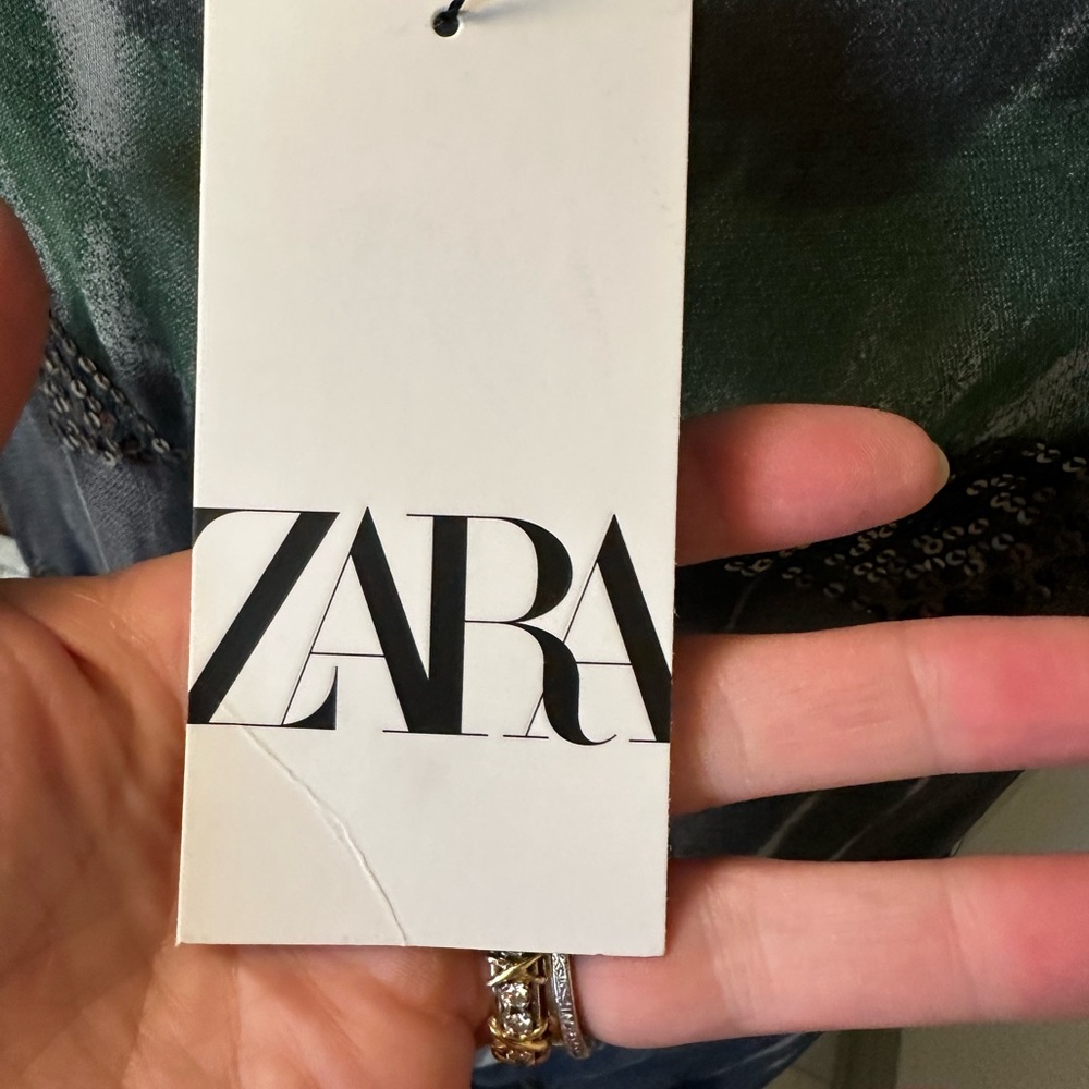 Zara Green & Charcoal Watercolor-Print Sleeveless Dress - Picture 2 of 5